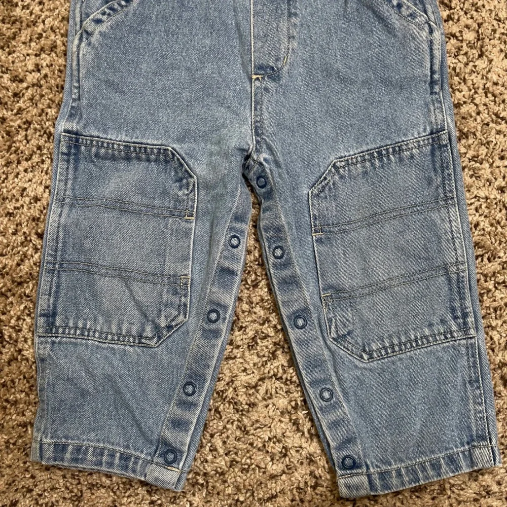 The Children's Place Denim Overalls Unisex 24 M Blue Carpenter Snap Inseam Y2K